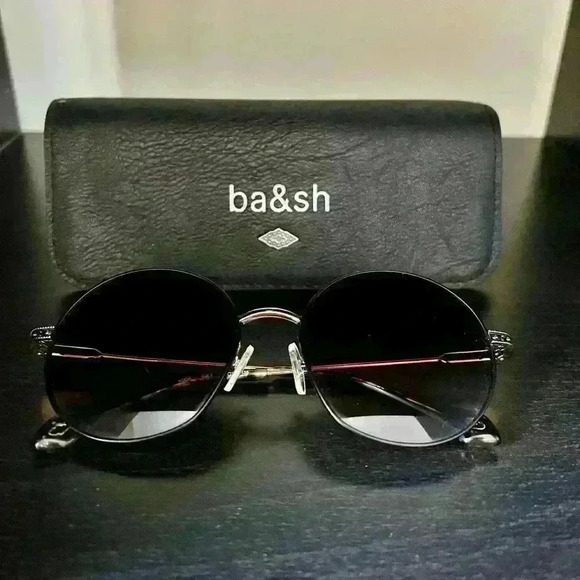 Ba&Sh Lucia Metal Black Round Sunglasses Blue Violet Undertone With Case - Picture 1 of 9